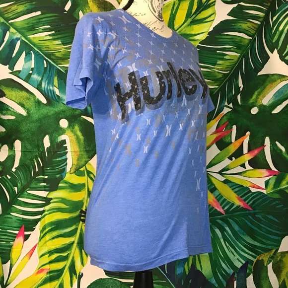 EUC Hurley Womens Small Premium Fit Blue Graphic Textured Logo Blue Summer Tee - Picture 2 of 6